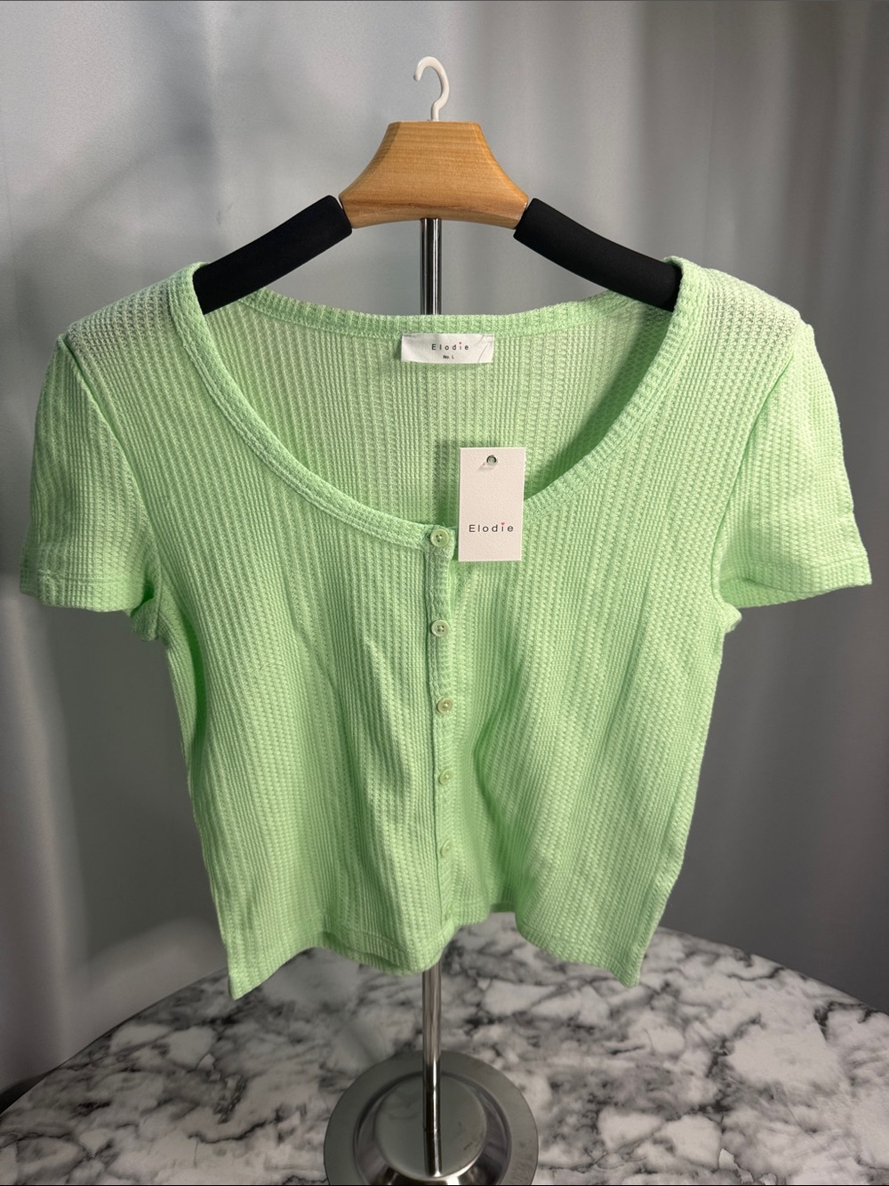 Elodie Light Mint Green Short Sleeve Button-Up Top